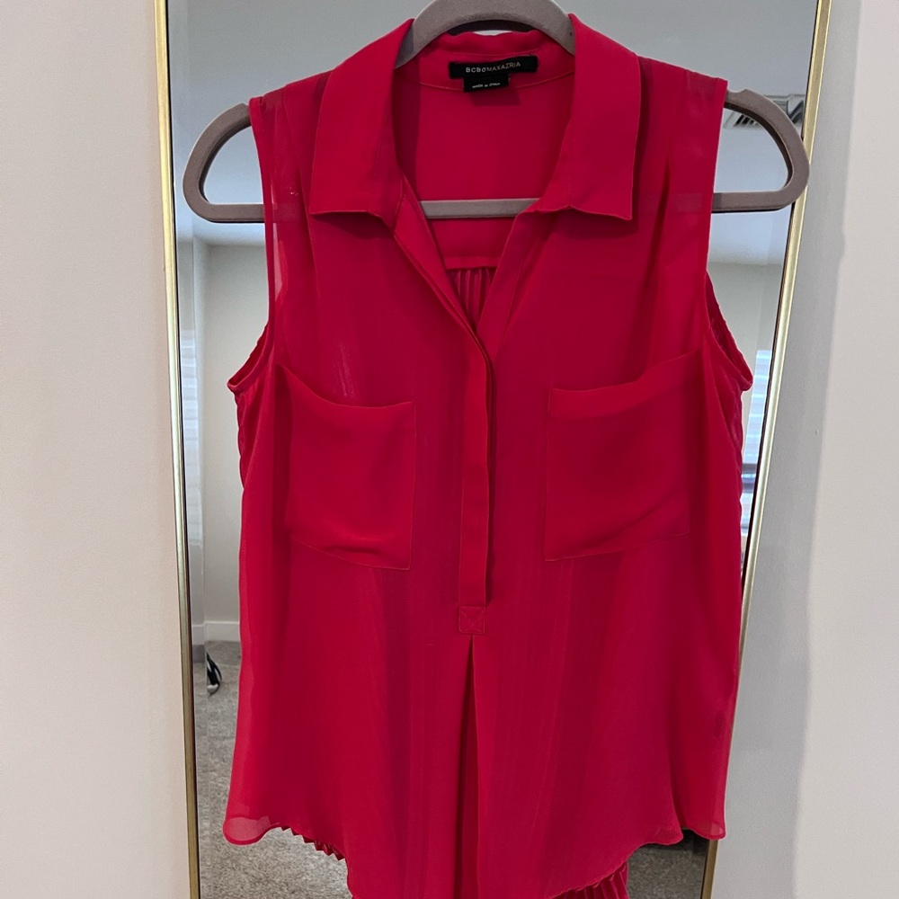 BCBG MaxAzria Pink Sheer hi lo sleeveless size M EUC
